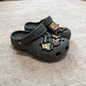 CROCS Kids Charcoal Slippers with Colorful Charms